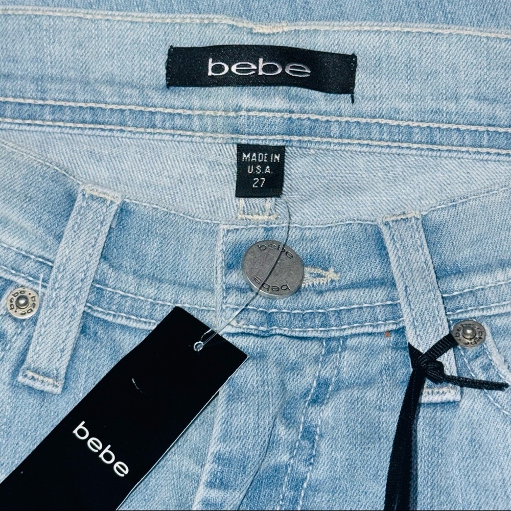πBEBE USA *NWT*β Deadstock Vintage Y2K Light Wash Flare Jeans Retro Denim Sz 27 - Picture 11 of 14